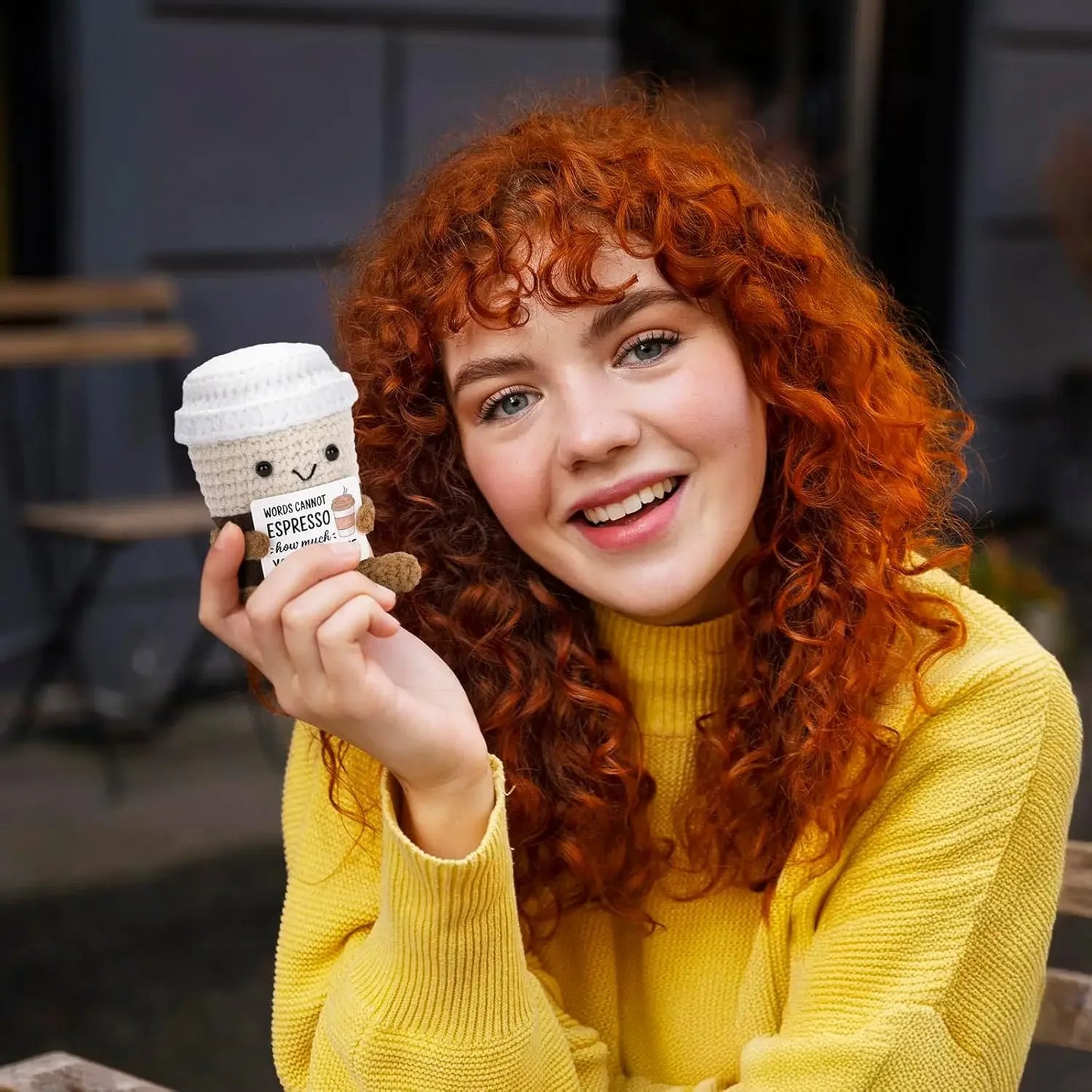 funny crochet coffee doll