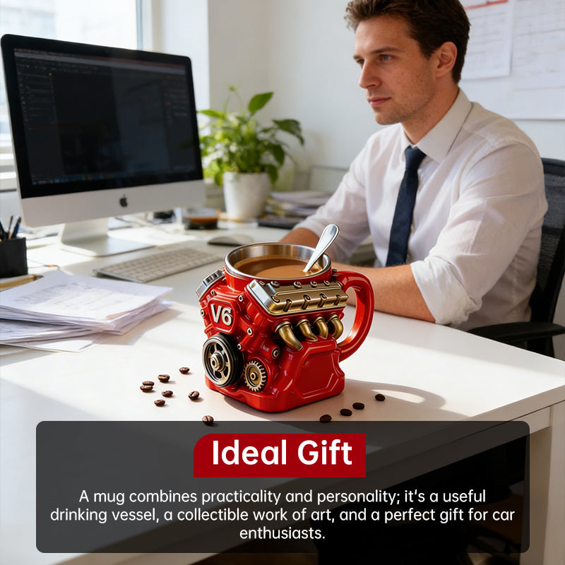 V8 engine mug stainless steel automotive desk decor