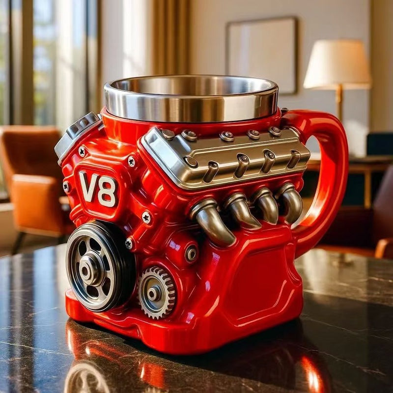 V8 engine stainless steel mug gift for car lovers