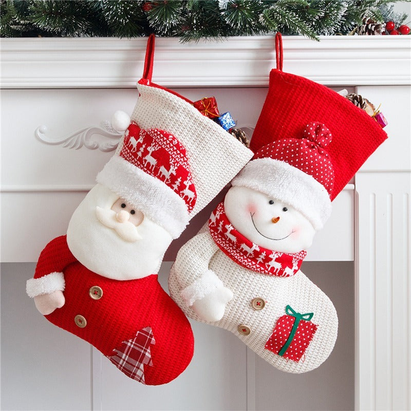 Large Red & White Knitted Christmas Stocking – Santa Fireplace Decor