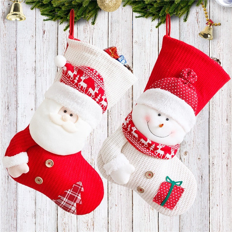 Large Red & White Knitted Christmas Stocking – Santa Fireplace Decor