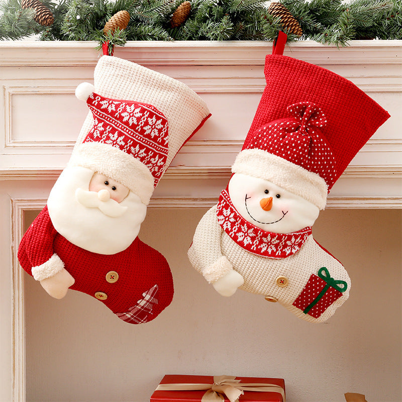 Large Red & White Knitted Christmas Stocking – Santa Fireplace Decor