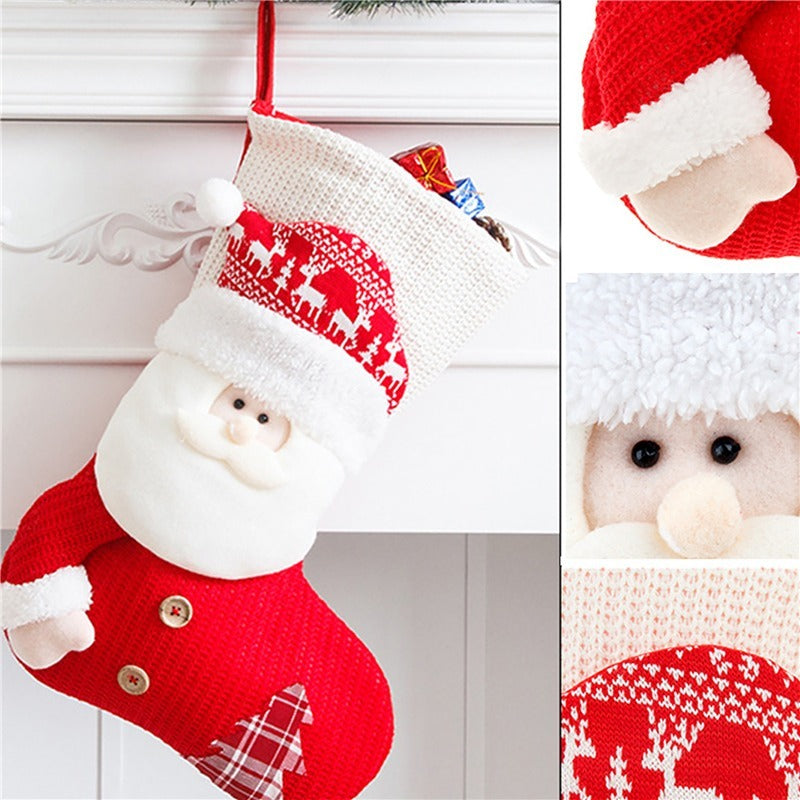 Large Red & White Knitted Christmas Stocking – Santa Fireplace Decor