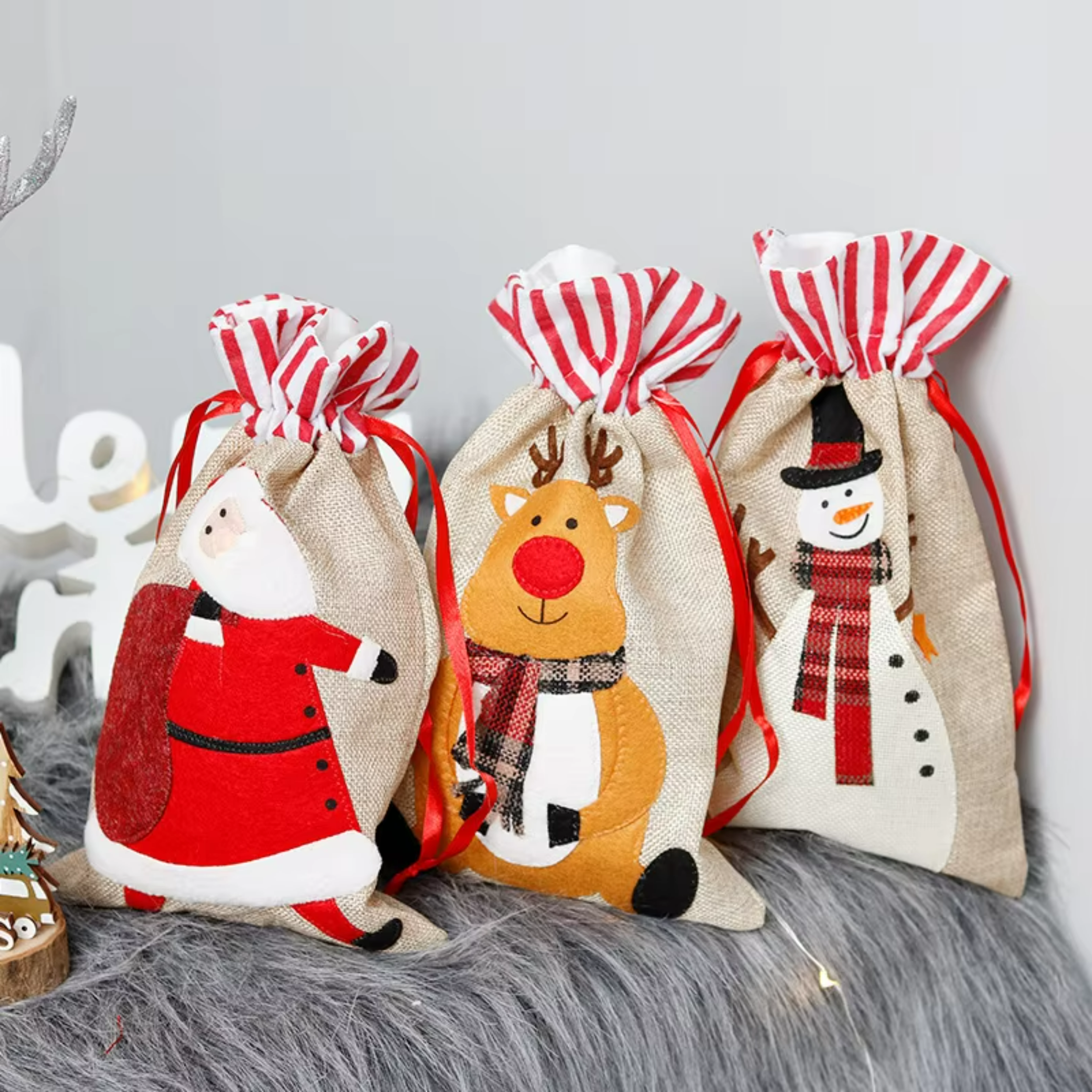 3D embroidered Christmas gift bag for kids – holiday tote bag