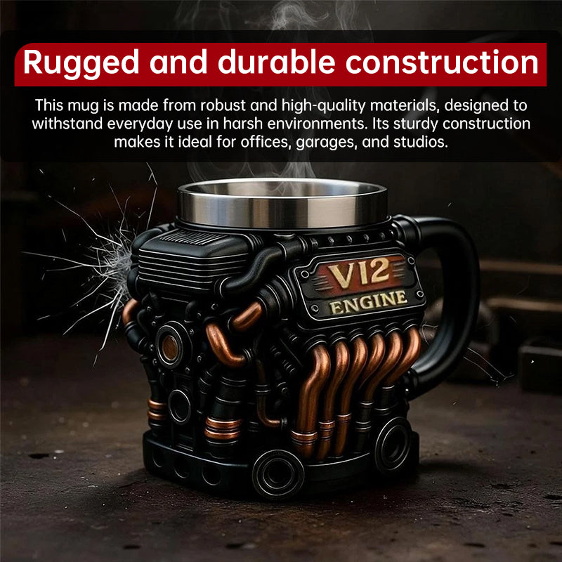 V8 engine stainless steel mug for garage or office