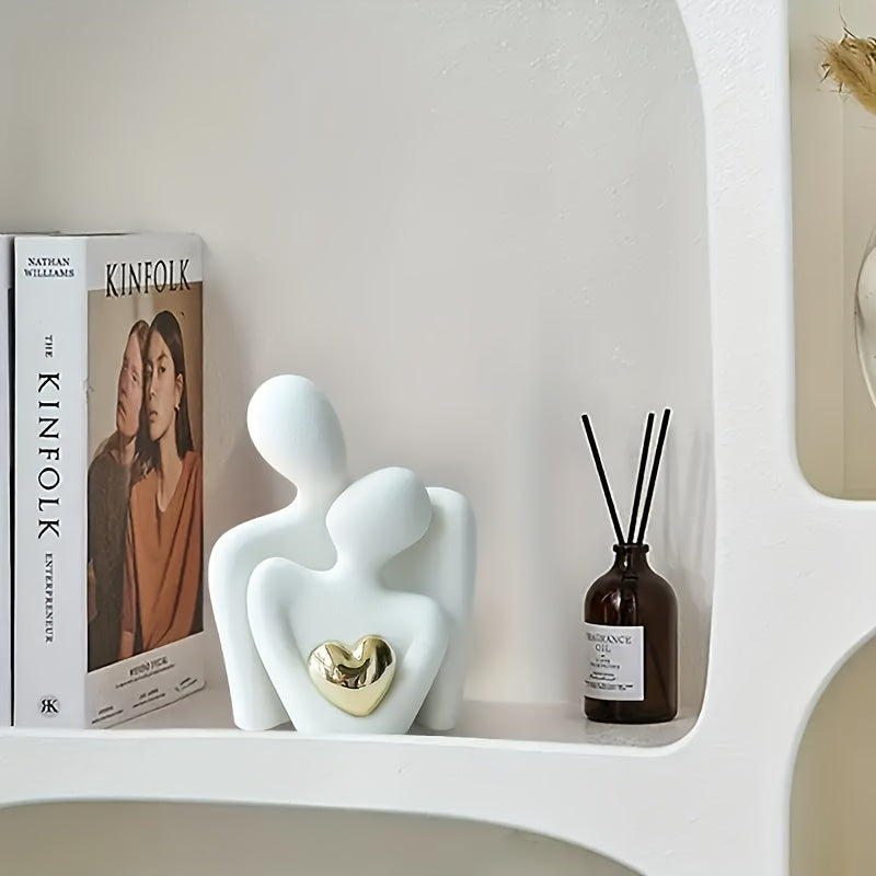 Decorative shelf with a book, abstract sculpture, and diffuser
