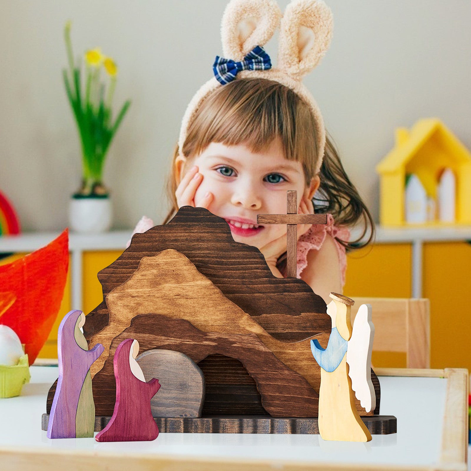 Cross Border Easter Wooden Nativity Scene Montessori Inspired Jesus Decoration Handcrafted Easter Home Decor