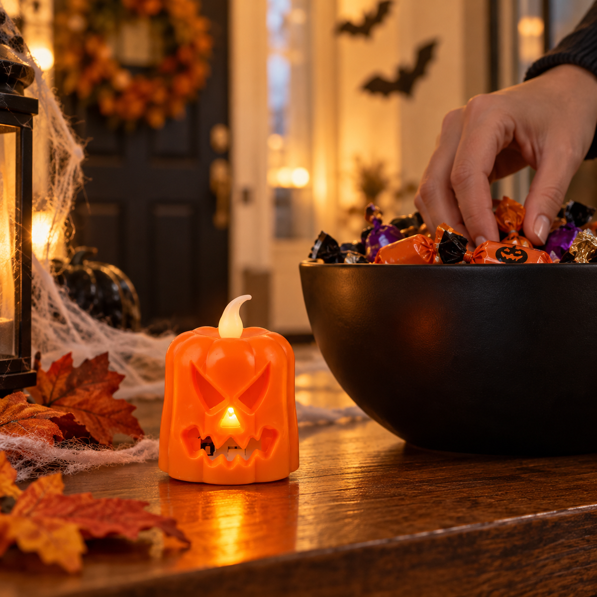 12 Pc Mini Halloween Pumpkin LED Candle – Flameless Jack-o’-Lantern Decor