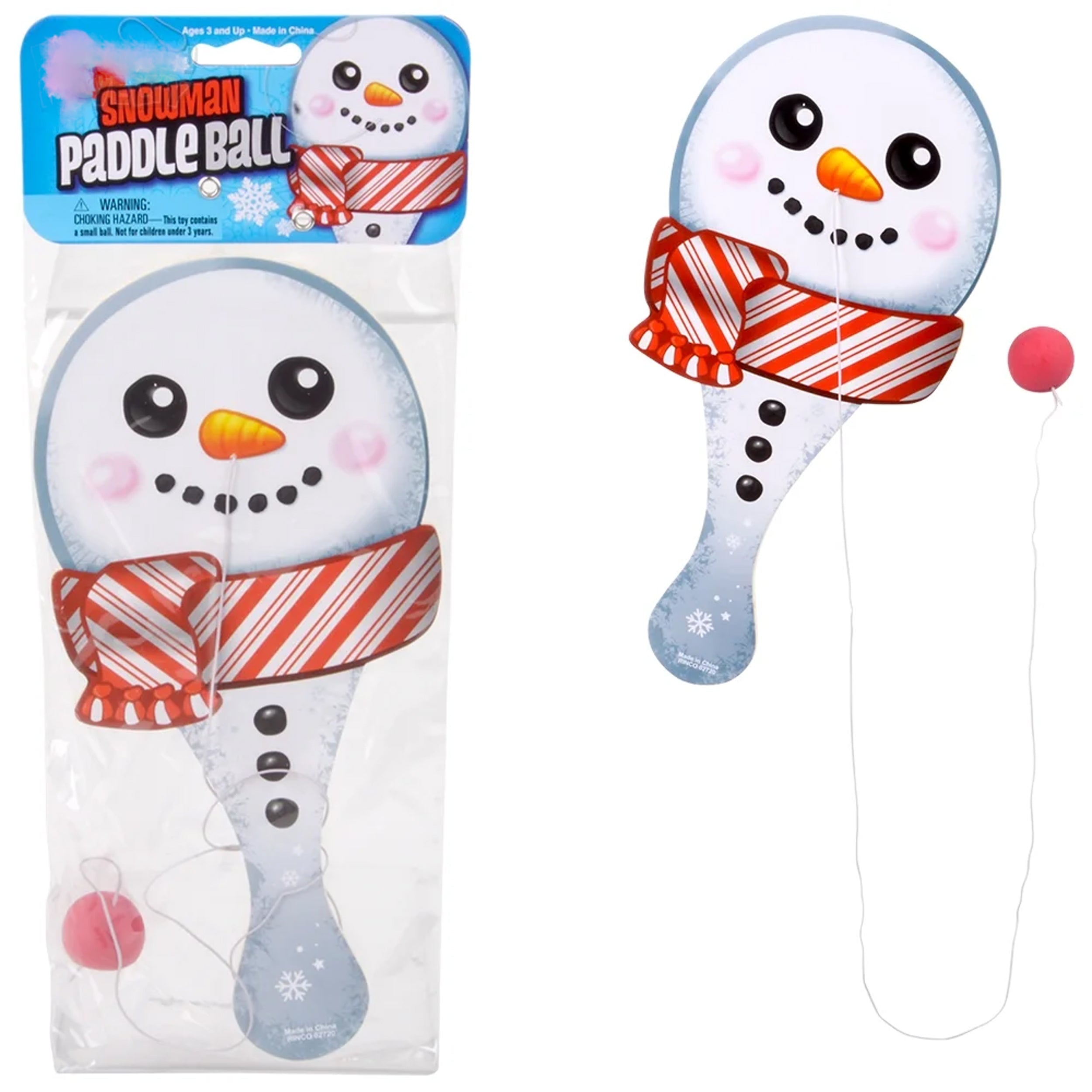 2Pc Snowman Themed Paddle Ball Game For Kids