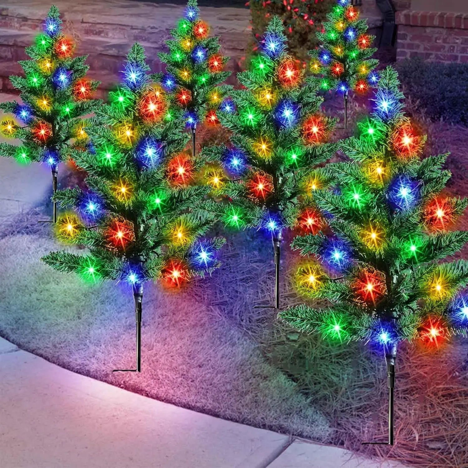 6-Pack Solar Small Christmas Trees with 120 LED Lights for Outdoor Holiday Décor