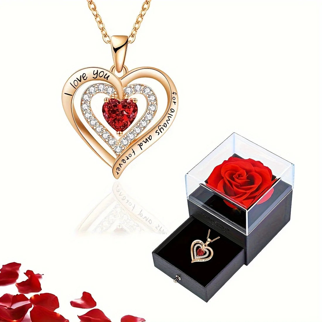 Luxury red zircon pendant necklace in rose flower gift box