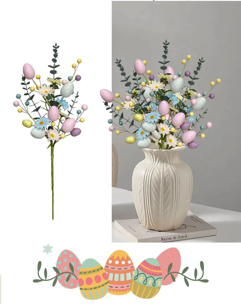 Artificial Easter stems – daisy, eucalyptus, berries – 45cm centerpiece décor USA