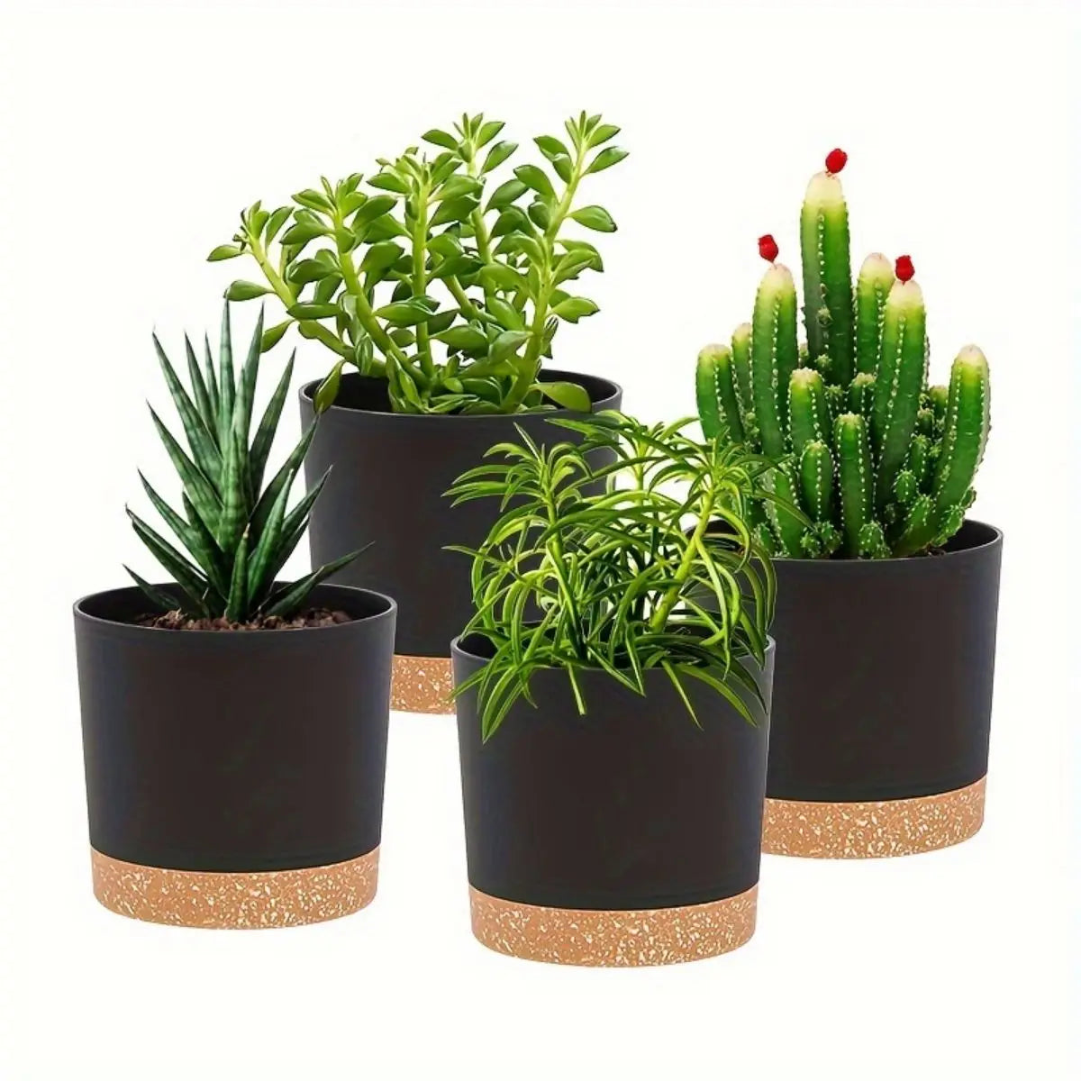 4 piece round planter set with removable bottom tray