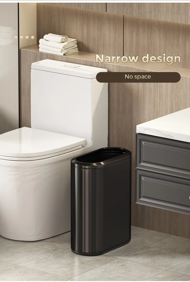 Leasylife Stainless Steel Narrow Slit Trash Can | Small Light Luxury Garbage Can for Bathroom & Bedroom