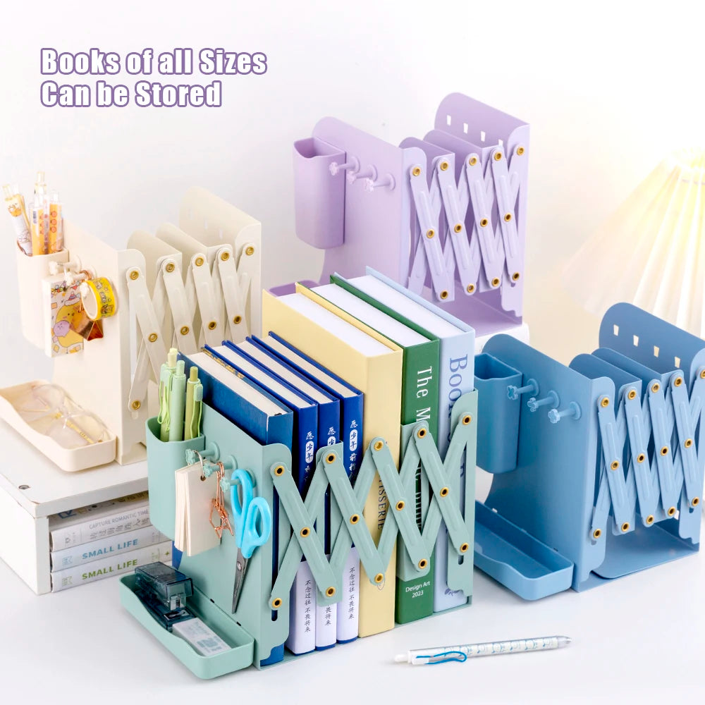 Metal book holder – retractable desktop book stand with pen holder USA