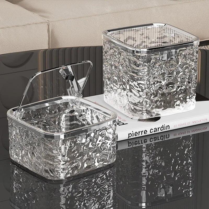 Mini Countertop Trash Can with Press Type Lid | Glacier Pattern Desktop Waste Bin for Home & Office