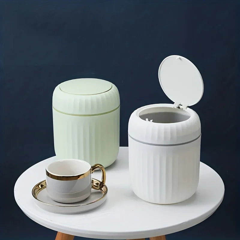2 Pc Mini Desktop Trash Can with Lid | Compact Waste Bin for Desk, Bedroom & Office