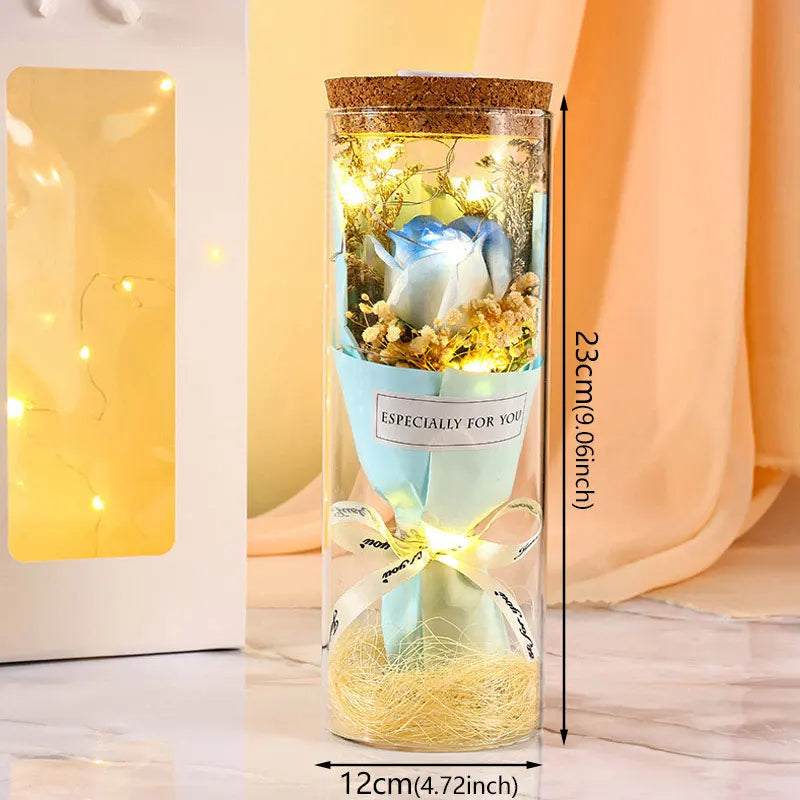 Preserved flower with LED light glass dome centerpiece
