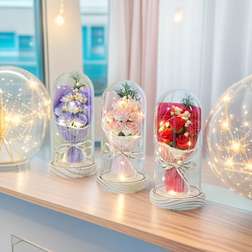 Eternal Bouquet soap flower with acrylic cover for gift
