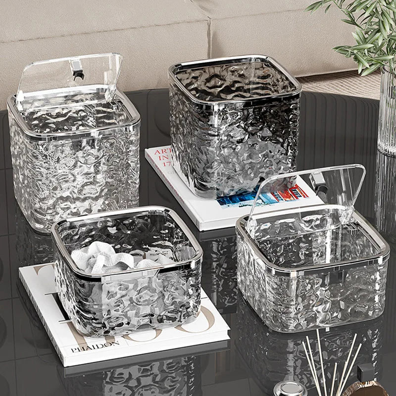 Mini Countertop Trash Can with Press Type Lid | Glacier Pattern Desktop Waste Bin for Home & Office