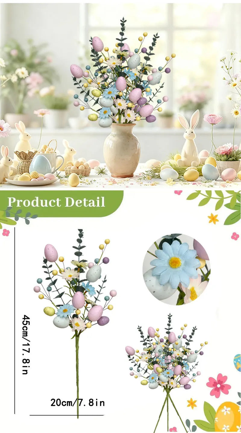 Faux Easter egg stems – 45cm daisy and eucalyptus floral sprigs for baskets USA