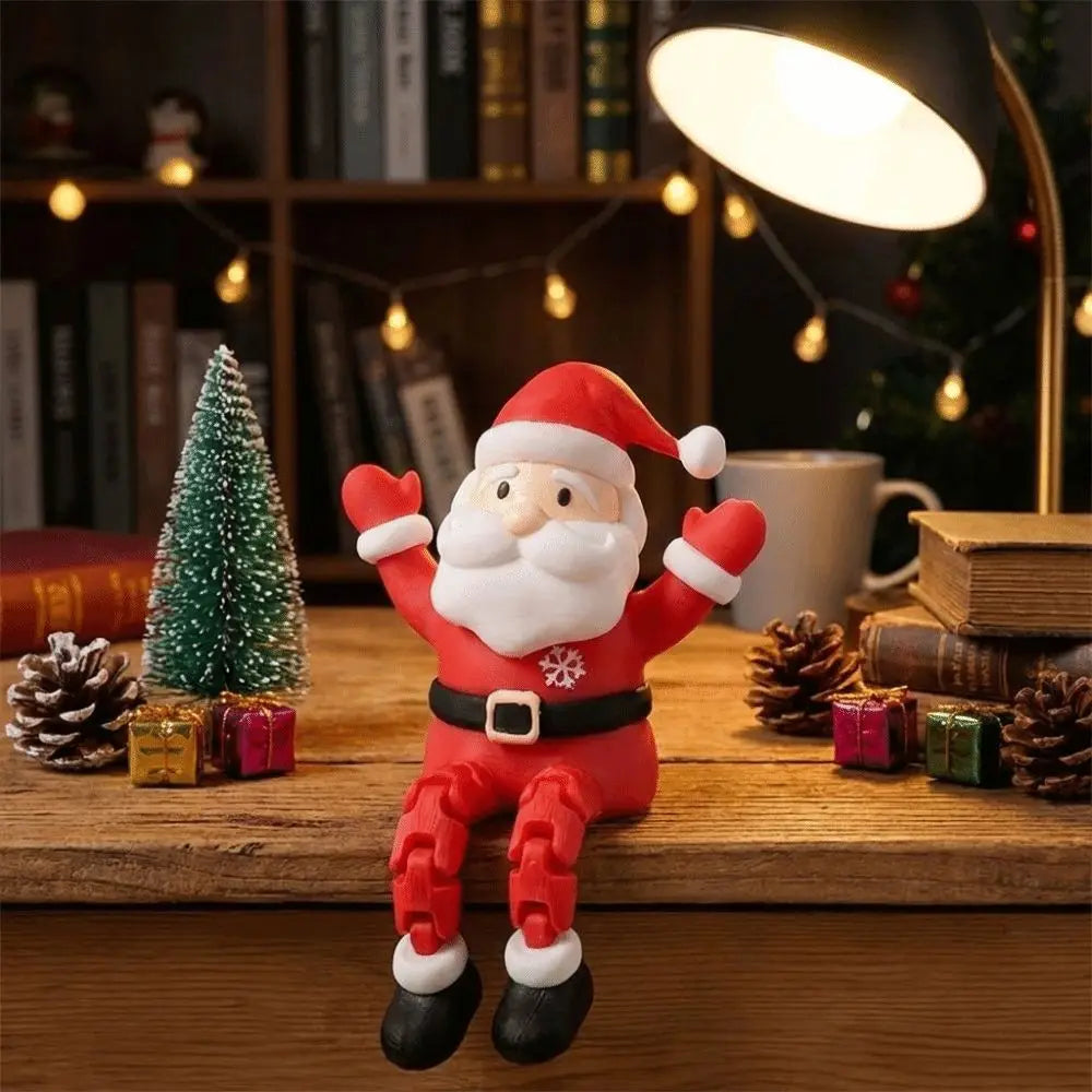 Close-up of the face and articulated parts of a mini Santa figurine