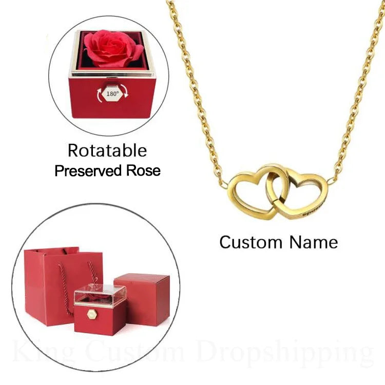 eternal real rose jewelry box with custom name necklace