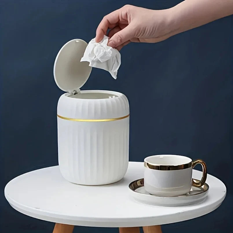 2 Pc Mini Desktop Trash Can with Lid | Compact Waste Bin for Desk, Bedroom & Office