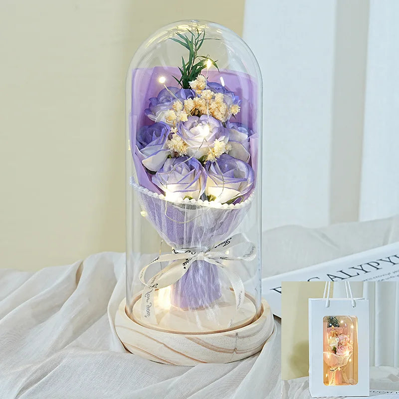 Eternal bouquet soap flower with lighted acrylic display
