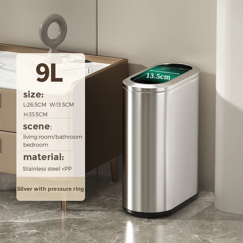 Leasylife Stainless Steel Narrow Slit Trash Can | Small Light Luxury Garbage Can for Bathroom & Bedroom