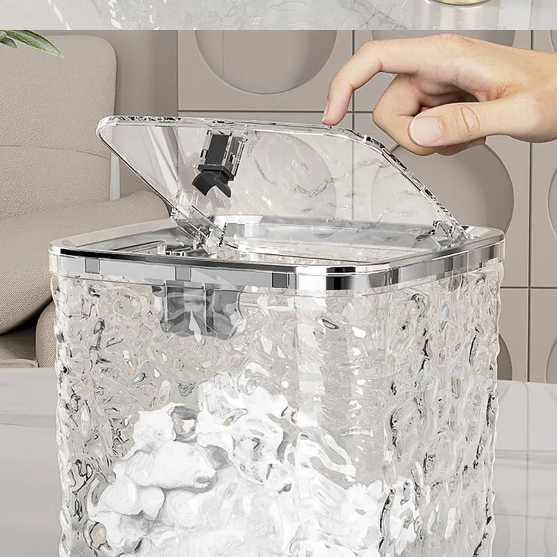 Mini Countertop Trash Can with Press Type Lid | Glacier Pattern Desktop Waste Bin for Home & Office