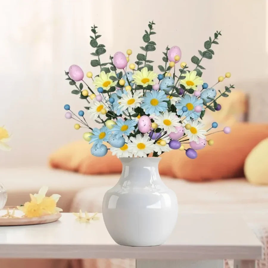 45cm Easter egg floral stems – artificial daisy and eucalyptus for baskets and centerpieces USA