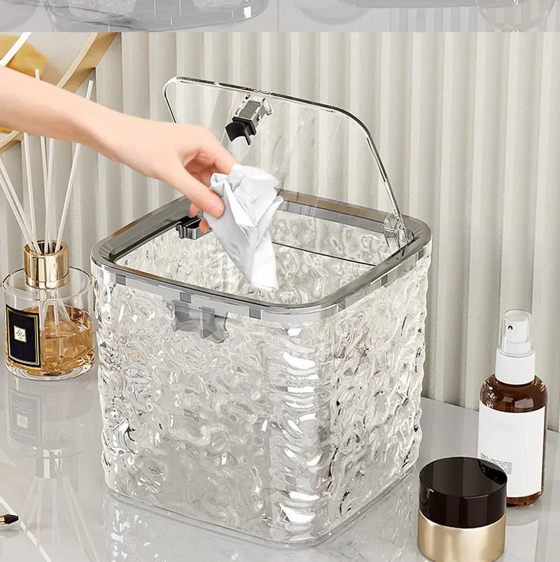 Mini Countertop Trash Can with Press Type Lid | Glacier Pattern Desktop Waste Bin for Home & Office