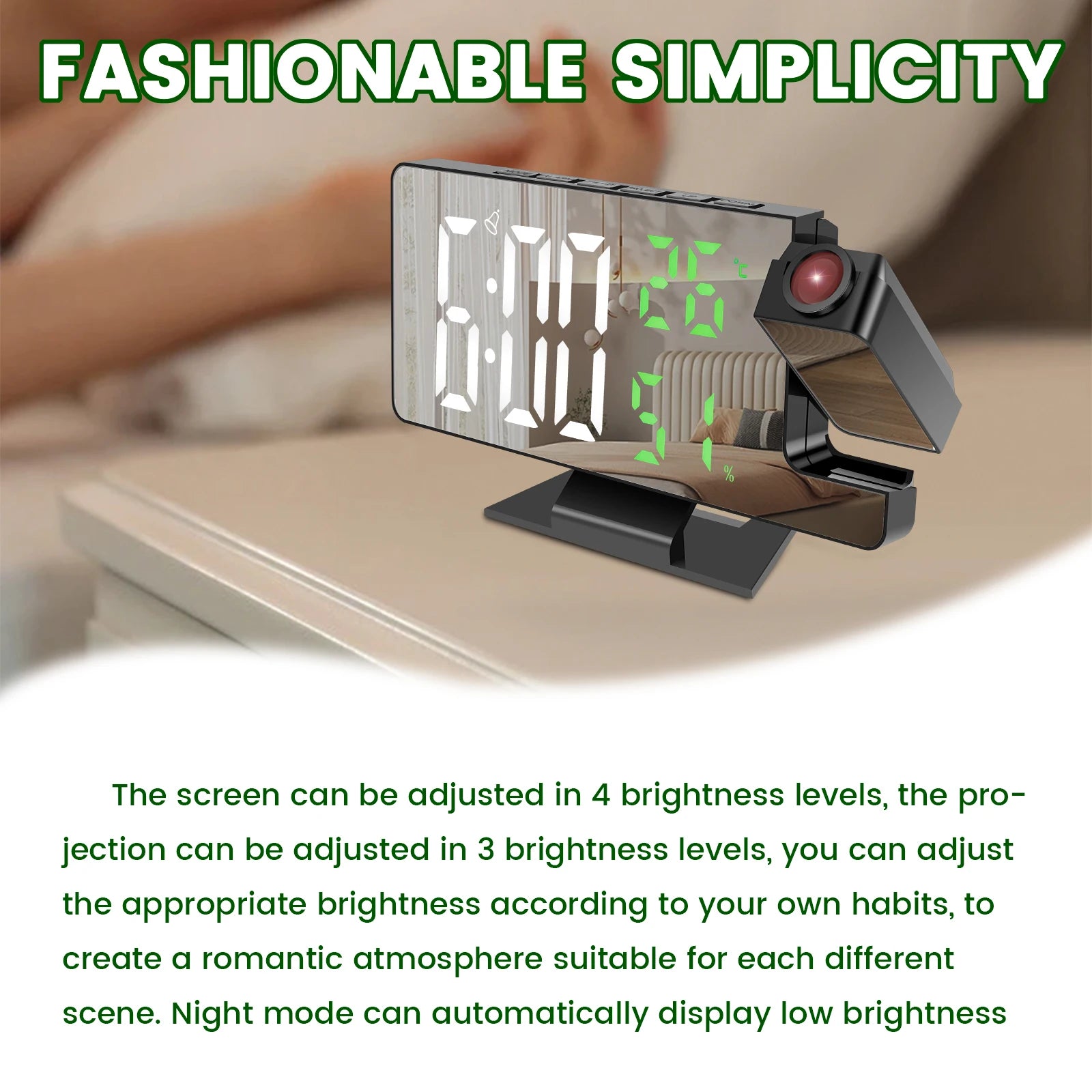 Dimmable LED digital alarm clock with adjustable brightness