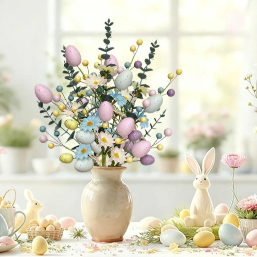 Faux Easter egg stems with daisy and eucalyptus – 45cm artificial flowers for décor USA