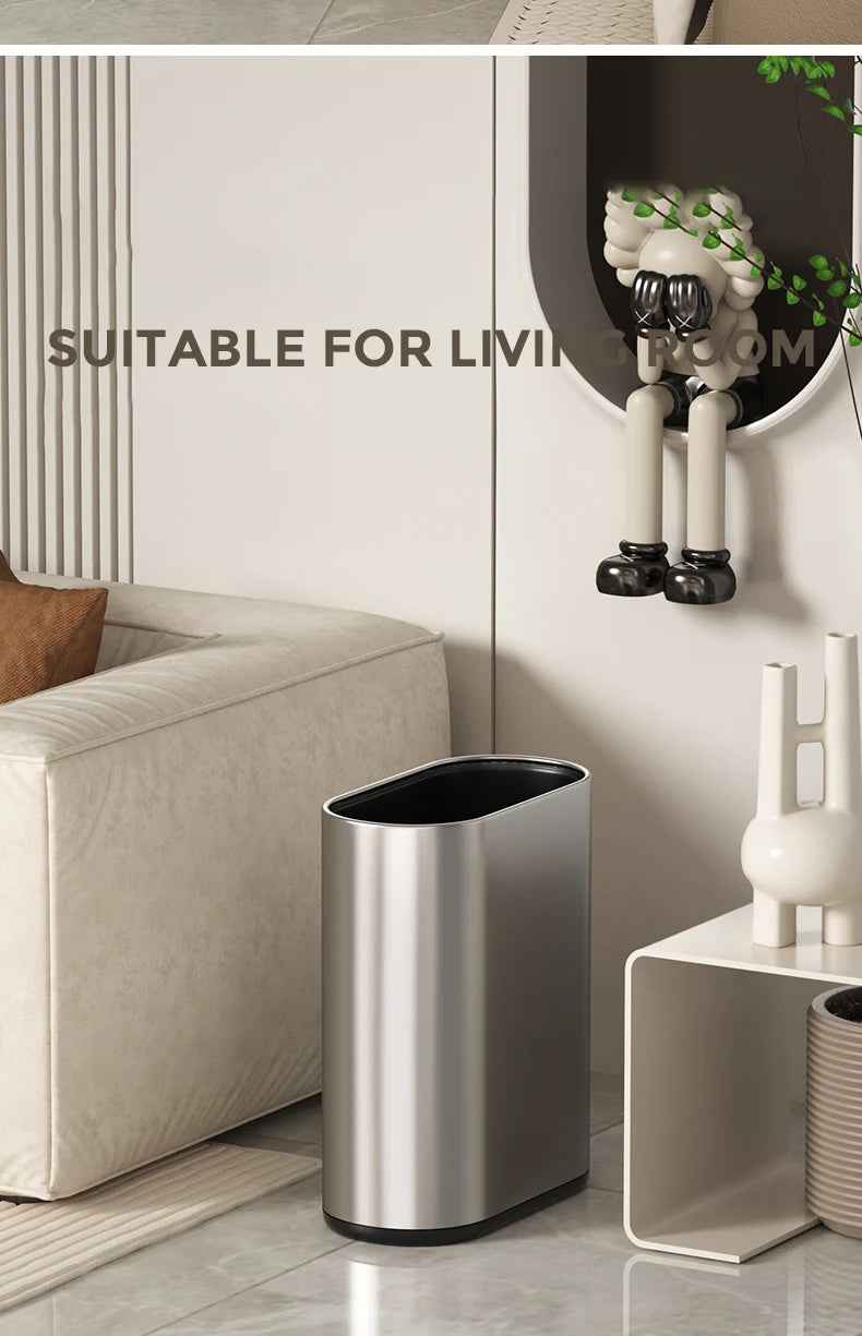 Leasylife Stainless Steel Narrow Slit Trash Can | Small Light Luxury Garbage Can for Bathroom & Bedroom