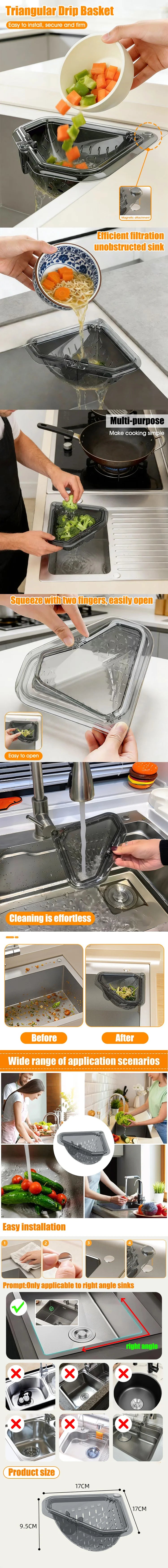 Magnetic no-drill sink rack – 2Pc drain filter for kitchen food waste USA