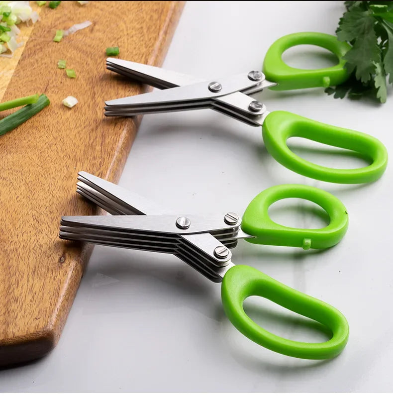 Stainless steel kitchen herb scissors – 3 or 5 blade for fast meal prep USA