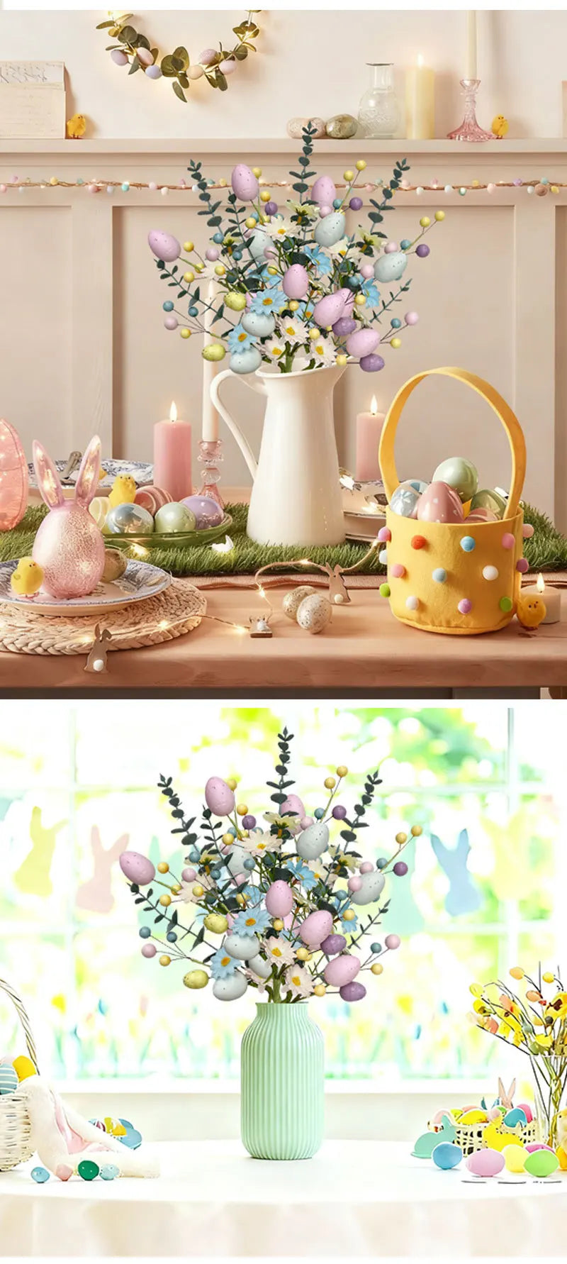45cm Easter floral stems – artificial daisy and eucalyptus – perfect for vases USA