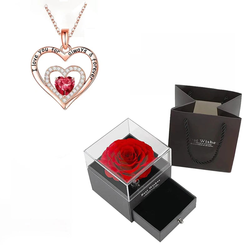 Romantic red zircon necklace with rose flower packaging