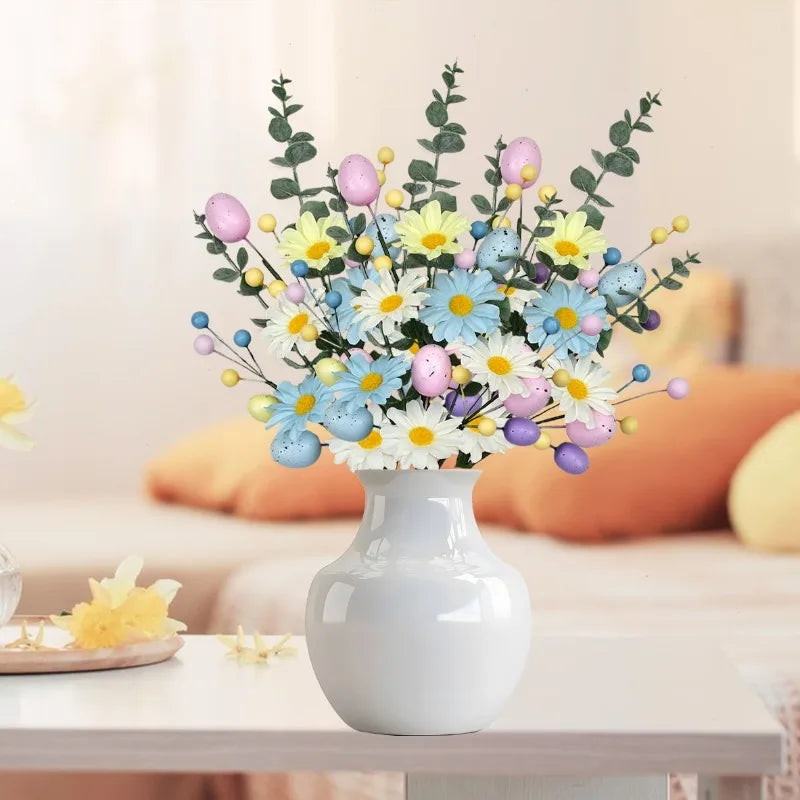 Easter egg floral stems – artificial daisy and eucalyptus 45cm – home décor USA