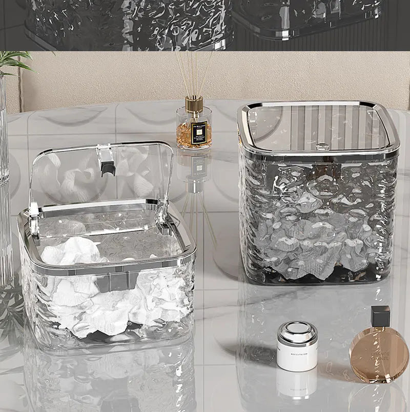 Mini Countertop Trash Can with Press Type Lid | Glacier Pattern Desktop Waste Bin for Home & Office