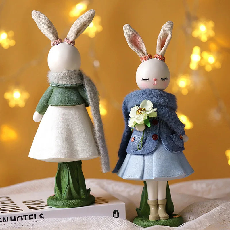 2Pc Cute Easter Cartoon Resin Rabbit Table Ornament Forest Style Party Decor