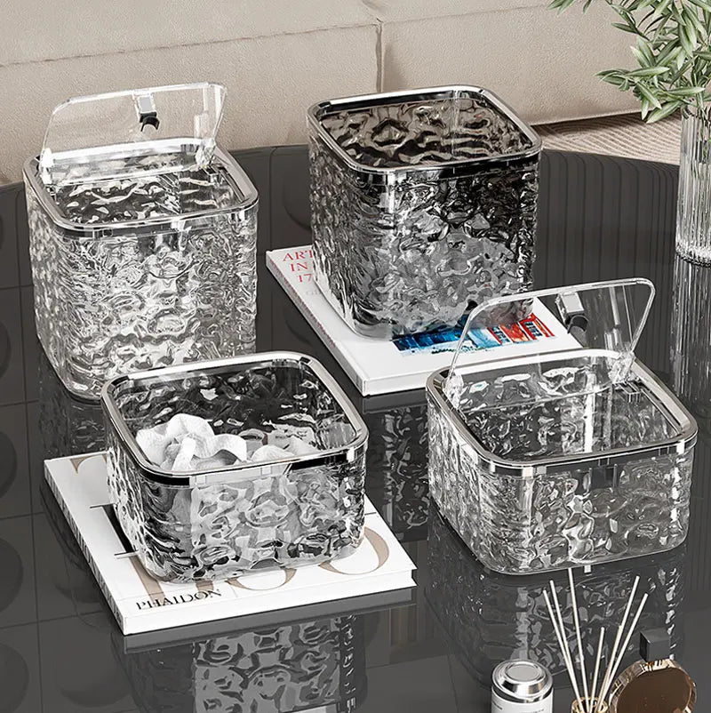 Mini Countertop Trash Can with Press Type Lid | Glacier Pattern Desktop Waste Bin for Home & Office