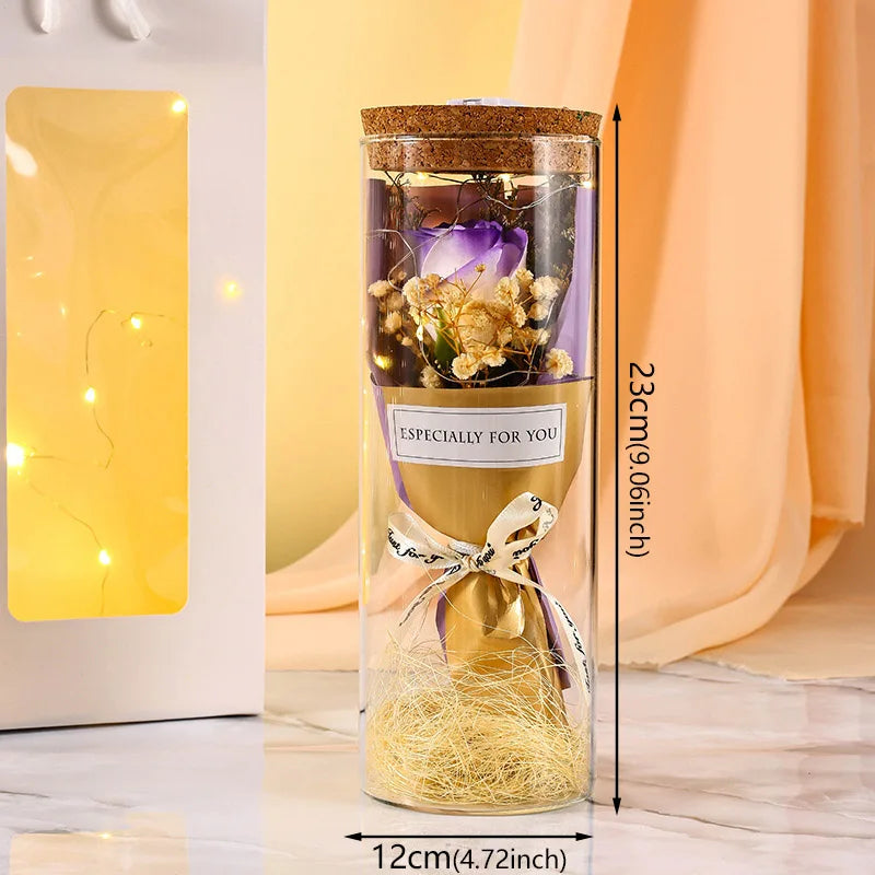Eternal preserved flower LED light in glass dome for home decor

