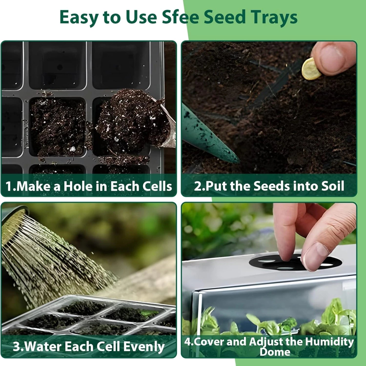 10 pack plant germination kit – seed starter tray with humidity dome and gardening tools USA