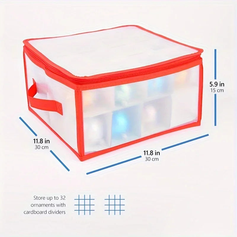 Christmas Ornament Storage Box with Dividers – 32 or 64 Compartments