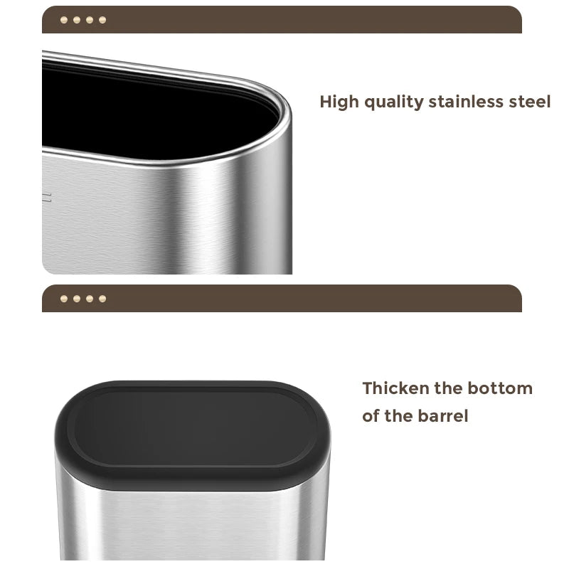 Leasylife Stainless Steel Narrow Slit Trash Can | Small Light Luxury Garbage Can for Bathroom & Bedroom