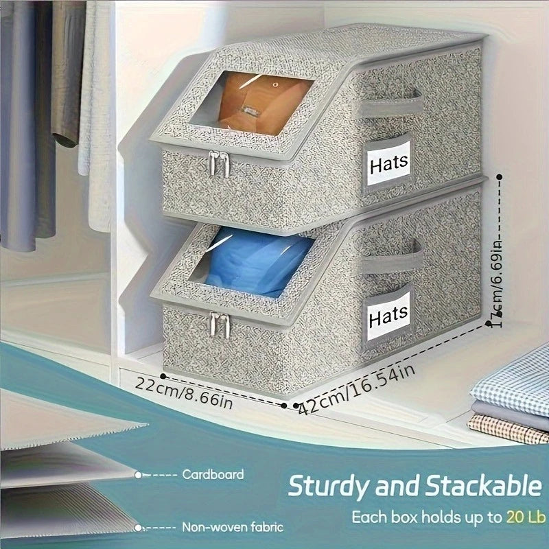 2 Pc fabric closet organizer – stackable storage for clothing, hats, and accessories USA