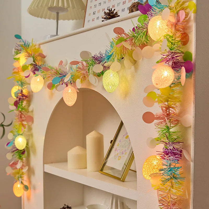 2M Spring Easter Egg Garland with LED String Lights DIY Wreath Decor